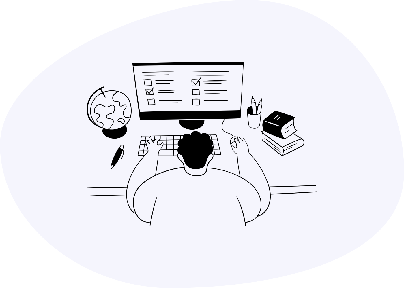 Illustration of a man sat looking at a screen